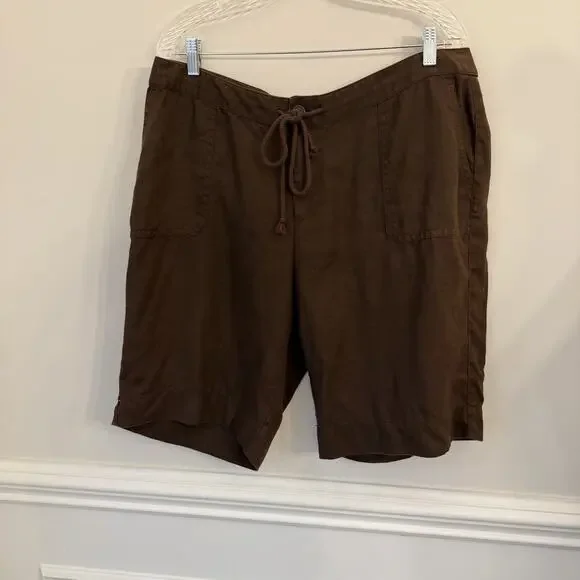 Liz Wear Women’s Bermuda Shorts Size XL Chocolate Brown 100% Linen - Picture 1 of 7